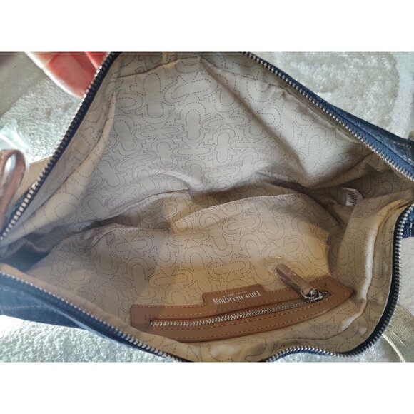 True Religion Semi-Circle Denim Crossbody Hobo Bag Purse Dark Wash NWOT - Picture 7 of 9